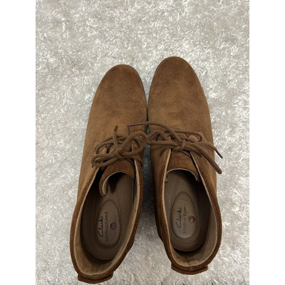 CLARKS DESERT BOOTS 9.5 ACTIVE AIR black brown suede BOOTIE wedge laces ladies - Picture 6 of 11